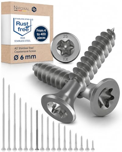 Träskruv Rostfritt Stål A2 Försänkt Huvud Torx TX25 – Delgängad – 6x80 mm – 25 st – Universalskruv för Trä