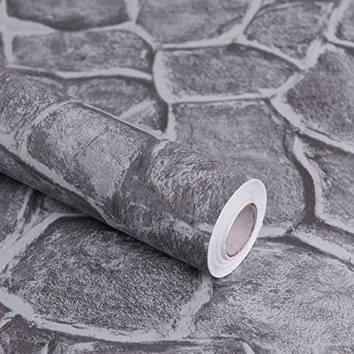 Okydoky Grey Stone Peel and Stick Wallpaper, 17.7 x 197, Removable Film Textured Wallpaper Self-Adhesive, Home Decor for Room Kitchen Wall Cabinet Vinyl Roll NO.101-5