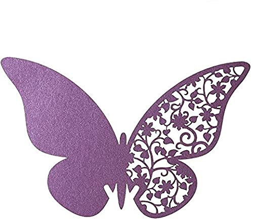 DEWIN 20 Piezas Tarjetas de Lugar de Nombre Tarjeta de Copa Hueca Forma de Mariposas para Deshierbar Mesa de Copa de Vino (Púrpura)