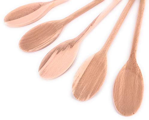 Balna 5 Stück Kochlöffel Holz Holzkochlöffel, Rührlöffel, Holzlöffel oval 35 cm Backlöffel Küchenhelfer Löffel Set für Töpfe und Pfannen