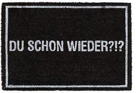 Relaxdays Fußmatte Kokos Du schon wieder, rutschfester Schuhabtreter, innen & außen, Kokosmatte 40x60 cm, schwarz/weiß, 1 Stück