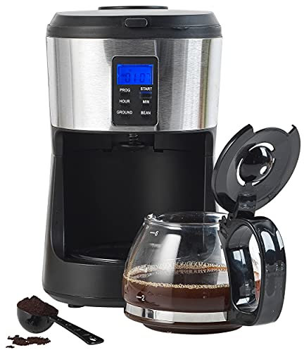Salter EK4368 Bean to Jug Coffee Machine – Electric Coffee Grinder, 750ml Filter Coffee Maker with Reusable Filter, Digital Display with Programmable Timer, Keep Warm and Auto-Shut Off Function, Black