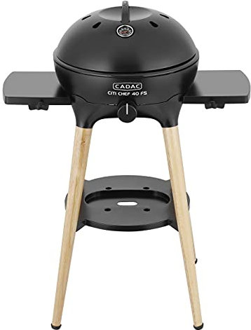 HOME It® CADAC Barbecue Gaz Citi Chef avec grille en aluminium antiadhésive et thermomètre intégré dans le couvercle - Noir (D: 45,5 x W: 72 x H: 95 cm)