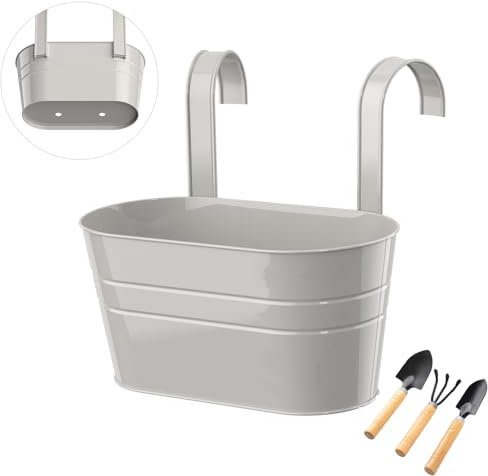 IHONYI Metal Hanging Plant Pots, Flower Pots Balcony Double-hook Hanging Buckets Home Balcony Garden Decoration (Hole - Grey)