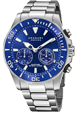 KRONABY Uhr Smart Herren Hybrid aus Edelstahl 316l | Analog-Smartwatch, Wasserdicht 20 ATM S3778/1, Musiksteuerung, Schrittzähler, Anrufbenachrichtigung und -ablehnung, Diver