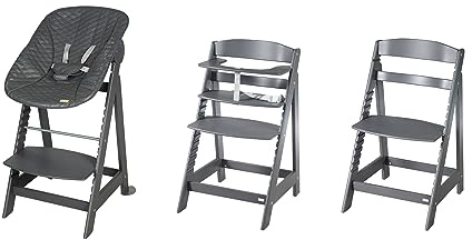 roba Born Up Barnstol Set 2in1 + Nyföddinsats Graphite, kviltad - Barnstol med liggläge - från födseln - Trä antracit