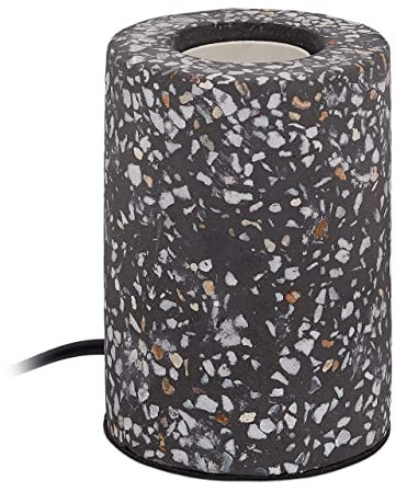 Relaxdays Tischlampe Terrazzo, HxD: 11 x 8 cm, kleine Tischleuchte ohne Schirm, E27-Fassung, runde Steinlampe, anthrazit