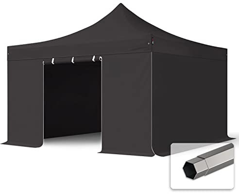 TOOLPORT Faltzelt Faltpavillon Pavillon 4x4m - mit 4 Seitenteilen (ohne Fenster) Premium Dach Partyzelt schwer entflammbar schwarz