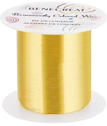 BENECREAT 29 Gauge/0.3 mm 150M Schmuck-Perlendraht Anlaufbeständiger Kupferdraht für Perlenverpackung und Andere Schmuckhandwerksherstellung, Licht Gold