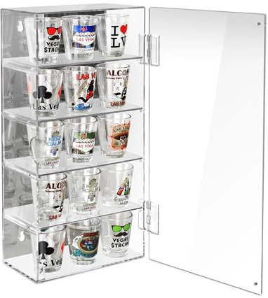 Ikee Design 5-stufige Acryl-Vitrine mit verspiegelter Rückseite, verstellbare Sammlungsvitrine für Mini-Funko-Pop-Figuren, Schnapsglas, freistehend oder zur Wandmontage, klare Farbe