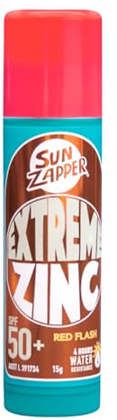 Sun Zapper Extreme Zinc Sunscreen Stick SPF 50+ Red Flash – Colored Water Resistant Mineral Sunscreen for Face, Zinc Oxide Surf Sunscreen Stick for Water Sports, 15g (0.53 oz), Australian Made