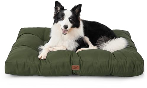 Bedsure Grand lit Lavable pour Chien avec Tissu Oxford, résistant à l'eau, Coussin pour Cage de Chien, Vert, 91 x 68 x 10 cm