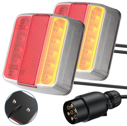 AUTOUTLET Feux Arrière Remorque Feux de Remorque Montage à Vis Câble de 7,5m 7 Broches 18 LEDs Super Claires avec E Mark E11 pour La Circulation Routière pour Camping-Car Camion Poids Lourd Tracteur