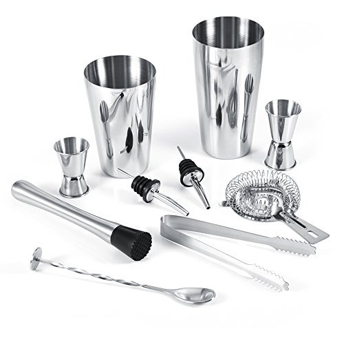 Nimomo 10 Pcs Cocktail Set Bar Kit Set, Ensemble Shaker à Cocktails, Durable en Acier Inoxydable Pince Glace Mélange Cuillère Verseurs Outils