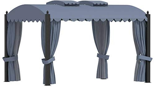 PURADAY Pavillon mit Vorhängen 3x4 m Anthrazit Stahl Gartenpavillon Pergola Terrassenü Berdachung Freistehend für Familientreffen Und Verschiedene Outdoor-AktivitäTen Verwendet Werden