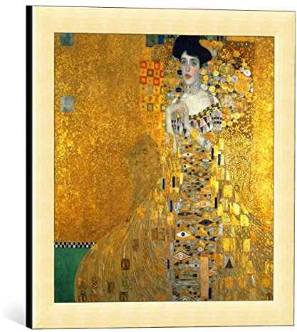 kunst für alle Bild mit Bilder-Rahmen: Gustav Klimt Bildnis der Adele Bloch-Bauer I - dekorativer Kunstdruck, hochwertig gerahmt, 40x40 cm, Gold gebürstet