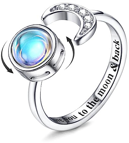 MILACOLATO Fidget Ring for Women Kids Girls Anxiety Rings Open Adjustable Silver Sunflower Opal Moonstone Star Moon Snow Lotus Spinner Mood Rings Knuckle Rings Jewellery