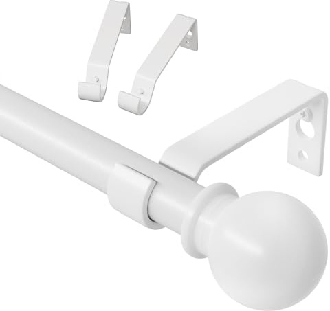 Tringle Rideau Blanche 80-157 cm, Tringle à Rideau Extensible avec Support, Ajustable Kit Tringle a Rideaux Pour Fenetre, Tringle Voilage en Métal de 16mm de Diamètre pour Chambre, Salon