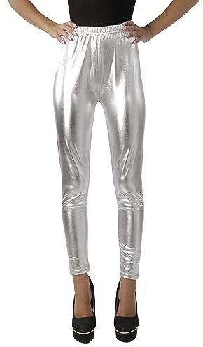 Carnavalife Damen Leggings, Metallic-Effekt, Silber, XL, Unisex, Sportlich, Stretch, für Yoga und Fitness