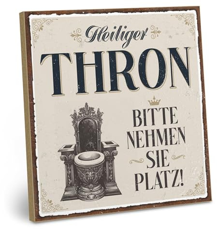 ARTFAVES® Wandbild Holzschild mit Spruch - Heiliger Thron - Türschild Retro Vintage Deko Bild Geschenk - Bad, Badezimmer, WC, Toilette