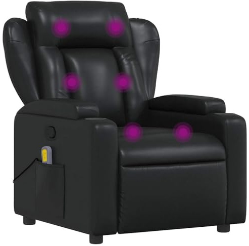 vidaXL Massagesessel ohne Netzadapter, Sessel Verstellbare Rückenlehne, Fernsehsessel Relaxsessel mit Vibrationsfunktion, Liegesessel Polstersessel Ruhesessel, Schwarz Kunstleder