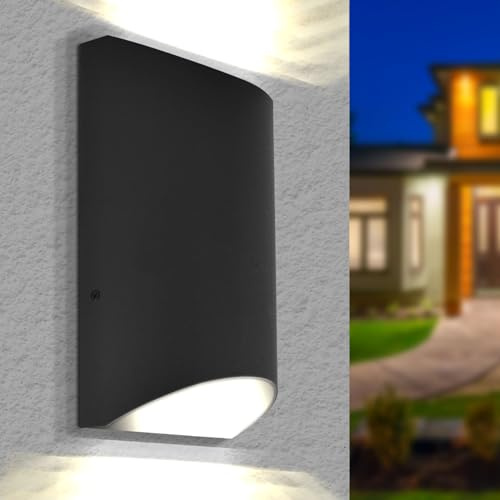 Luxrite Modern LED Porch Lights Outdoor Up and Down Wall Sconce, 9W/12W/15W, 3CCT 3000K 4000K 5000K, IP65 Waterproof, 8 Inch Half Cylinder Aluminum, ETL Listed, Outside Lights for House, Garage, Patio