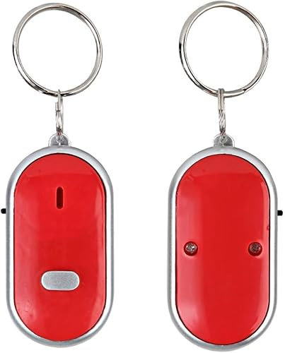 KeyFinder(Red), Keychain Locator for Finding Lost Keys, Smart Key Finder, Whistle Activation, LED Sound Keychain, Alarm, and Flashing Light
