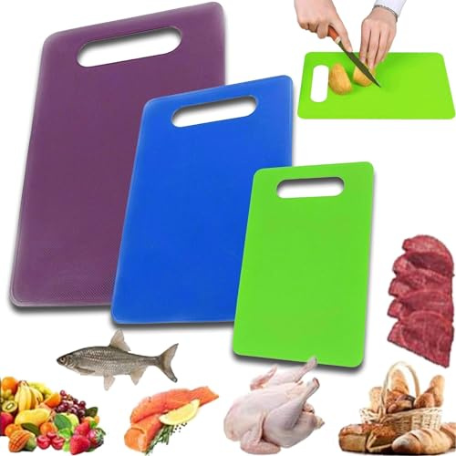 Buystarget Set of 3 Chopping Board Food Safe BPA Free Plastic Professional Kitchen Cutting Board Set Non Slip Dishwasher Safe Hanging Hole Food Grade Odour & Stain Resistant Reversible Home Kitchen