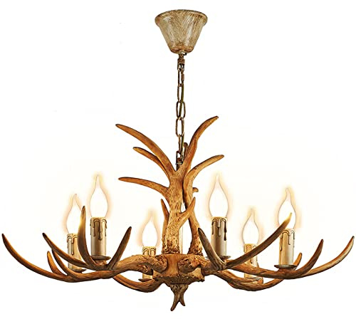 JDBDU Geweih Kronleuchter, 6 E14 Licht Retro-Stil Leuchter Verstellbare Höhe 40-90 cm Antler Decken Leuchte Dekorative Lichter für Schlafzimmer Wohnzimmer Bars Restaurants