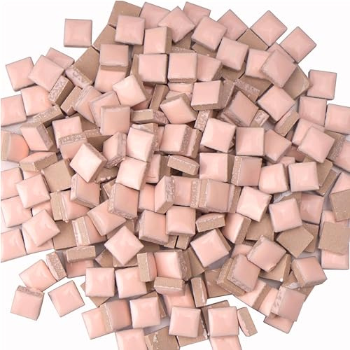 Samjobroad Keramik-Mosaikfliesen zum Basteln, 300 g/200 Stück, Mosaikfliesen, quadratisch, 1,2 cm, glasierte Porzellanfliesen für Heimdekoration, DIY-Projekte (Beige-Rosa)