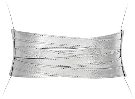 XZQTIVE Damen Breiter Stretchgürtel für Kleid Frauen Leder Elastischer Taille Gürtel Mode Hüftgürtel Damen, Silber, 90CM