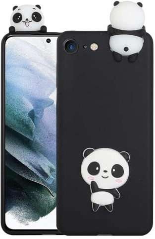SEHEYA Panda Hülle für iPhone 7/8 / SE 2020 / SE 2022 Silikon Schwarz 3D Tiere Motiv Aesthetic TPU Bumper Handyhülle Stoßfest Cover