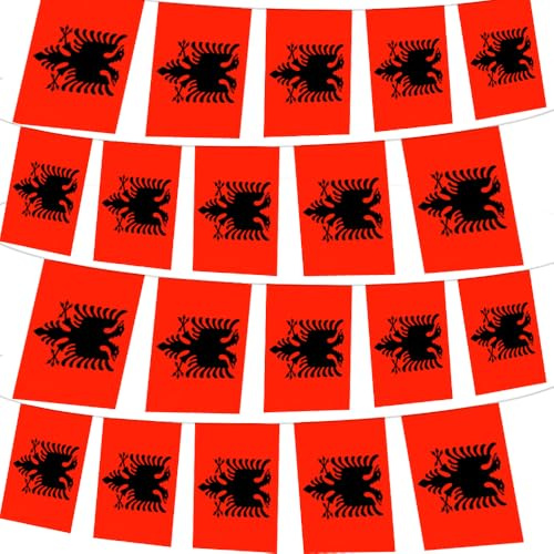 HPMAISON 10M Albanese Bandiera Catena 30 Pezzi Mini Bandiera Appeso 21x14cm Giardino Esterno Recinzione Decorazione