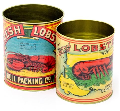 Carousel Home Set Of 2 Retro Style Vintage Lobster Storage Tins | 2 Piece Replica Food Tins Decorative Tinned Fish Cans | Metal Storage Tins