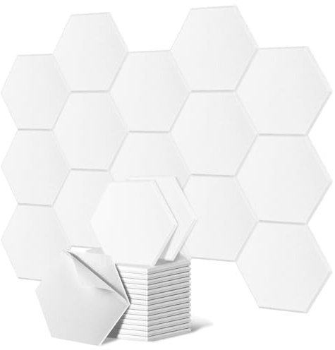 Lavedas 12 Stück Akustikplatte 30 x 26 x 1.2cm Schallschutzplatten Schalldämmung Deckenpaneele Schwarz Silbergrau Weiß Selbstklebend Hexagon Akustikplatten Akustikpaneele