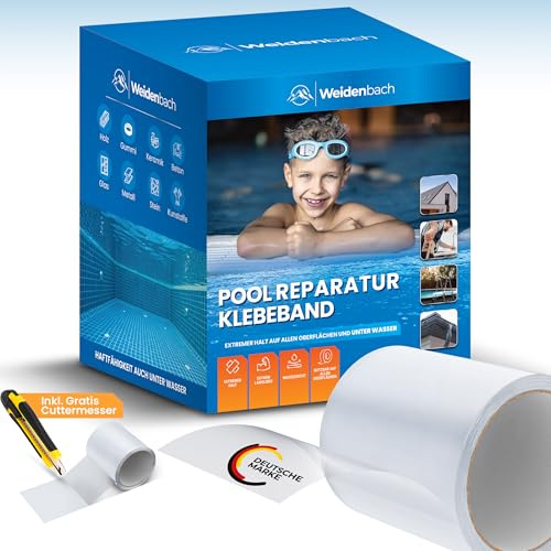Weidenbach Pool Reparaturset - starkes und wasserdichtes unterwasser Klebeband - langlebiger Unterwasserkleber - Flickzeug für alle Pooloberflächen (Transparent, 10 cm x 150 cm)