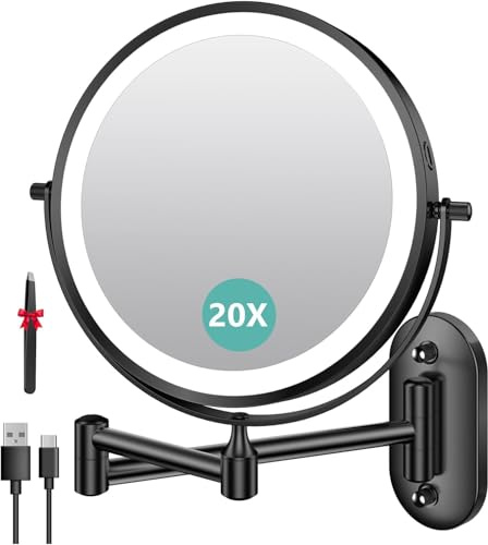 Auxmir 8″ Espejo Maquillaje con Luz Pared Recargable 3200mAh 1X/20X Aumento