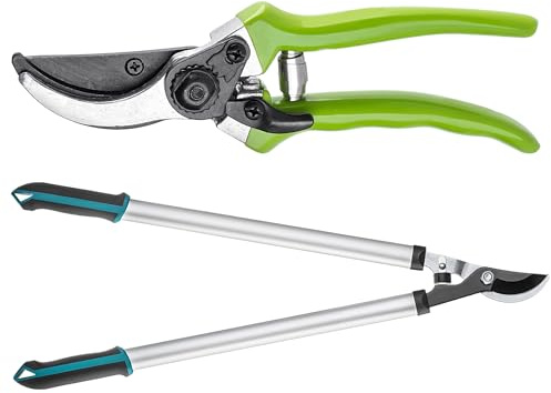 KADAX Bypass Shears and Loppers with Non-Slip Handles, Pruning Shears with Non-Stick Blades, Steel Garden Tools, Garden Tools (Orange, Set 2)
