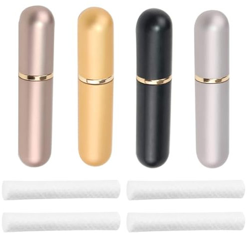 GXGM 4 Stück Inhalierstift, Riechstifte Für Ätherische Öle, Wick Inhalierstift,Ätherisches Öl Tuben Aromatherapie Flasche Nasal Inhalatoren Parfüm Rohr Mit 4 Baumwoll-Dochte (Schwarz/Silber/Gold/grau)