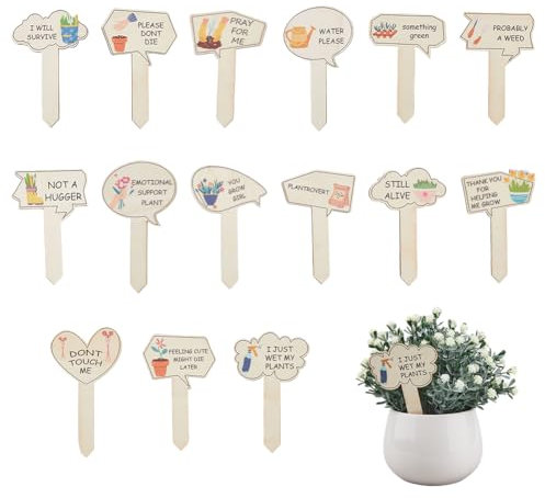 Hobbspring 15 etichette divertenti in legno per piante da giardino tipo T con fondo affilato stabile