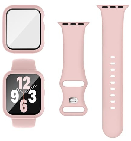 Raradev 3-i-1 för Apple Watch-band 40/41/42 (serie 10) /44/45/46 mm med fodral och skärmskydd, silikon sportband och fodral för iWatch Series SE 10 9 8 7 6 5 4, Solo per series 10 42mm, Silikon