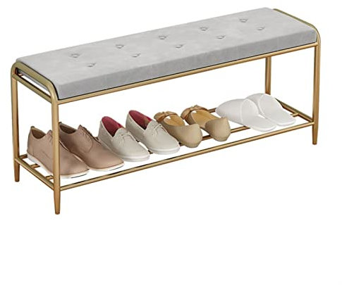 Bettbank, Schuhaufbewahrung, Hocker mit gepolstertem Sitz, Doppelregal, Metall-Endbank für den Eingang (80 x 30 x 45 cm)