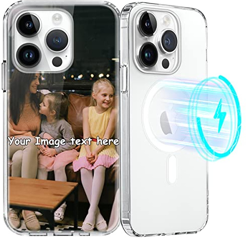 Yoedge Personalisierte Handyhülle für iPhone 16 Pro Max 6,9, [Kompatibel mit MagSafe] Magnetisch Hülle mit Eigenem Foto Bild Text Schutzhülle Selbst Gestalten, Transparent Weiche Dünn Silikon Case