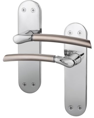 EAI Door Handles - Duo Finish | 1 Pair Satin Nickel and Polished Chrome Internal Lever Latch Handles on Backplate