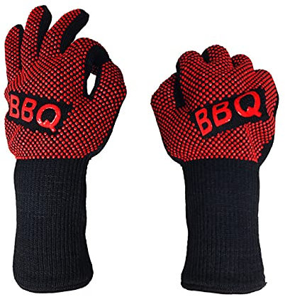 Guantes Barbacoa BBQ Guantes Resistentes al Calor hasta 800℃/1472℉ Guantes para Horno Profesional Guantes Cocina Horno Antideslizantes para Cocina, Parrilla, Hornear, Microondas (L-XXL)