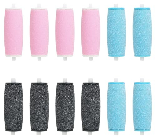 Yerozhui 12 unidades de rodillos de recambio quitacallos para Scholl Velvet Smooth Extra Gruesos Rodillos minerales de recambio con partículas de diamante, 3 grados de rugosidad para los pies