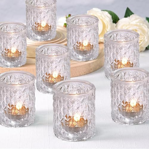 6 Pcs Glass Tea Light Candle Holders, Clear Votive Candle Holders Tealight Holders for Wedding Table Centerpiece, Parties Home Decoration (6, Clear)