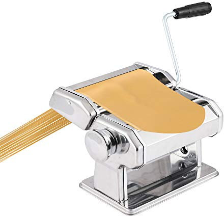 Pasta Maker Machine,Stainless Steel Pasta Roller and Cutter with 6 Adjustable Thickness Settings,Manual Hand Press,Pasta Roller for Pasta, Spaghetti, Fettuccine, Lasagna