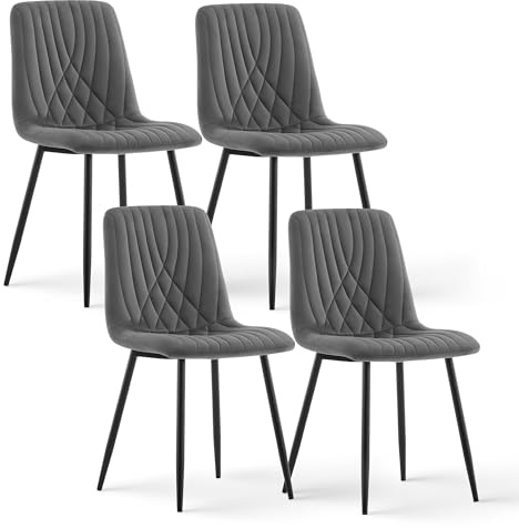 CLIPOP Samt Küchenstühle, Esszimmerstühle Polsterstuhl Wohnzimmerstuhl, Sitzfläche mit Rückenlehne und Metallbeine (Samt Grau, 4er Set)