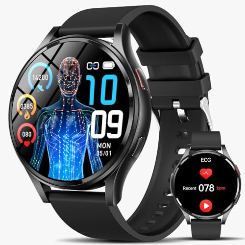 Lgnitek 𝐆𝐥𝐮𝐜𝐨𝐬𝐚 Reloj Inteligente con ECG/BMI/HRV/Á𝐜𝐢𝐝𝐨 Ú𝐫𝐢𝐜𝐨/𝐋í𝐩𝐢𝐝𝐨𝐬, 1.43AMOLED Smartwatch Hombre Mujer con Presión Arterial/Estrés/Temperatura Corporal/Sueño, para Android iOS
